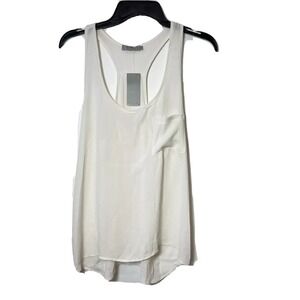 S.Y.L.K Basic Pocket Chiffon Woven Tank Top Womens‎ Ivory L Racerback Scoop New